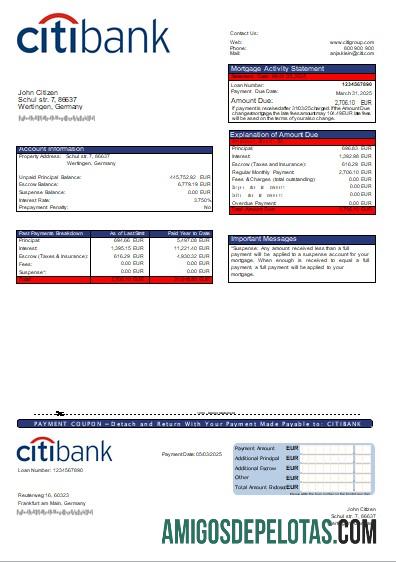 Declaração de hipoteca do banco Citibank da Alemanha Scr exemplo